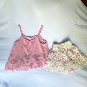 Girls 2 pc pink and cream Lacey skort outfit
